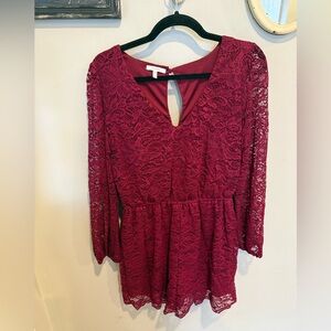 Maurices Burgundy Lace romper. Adult medium.